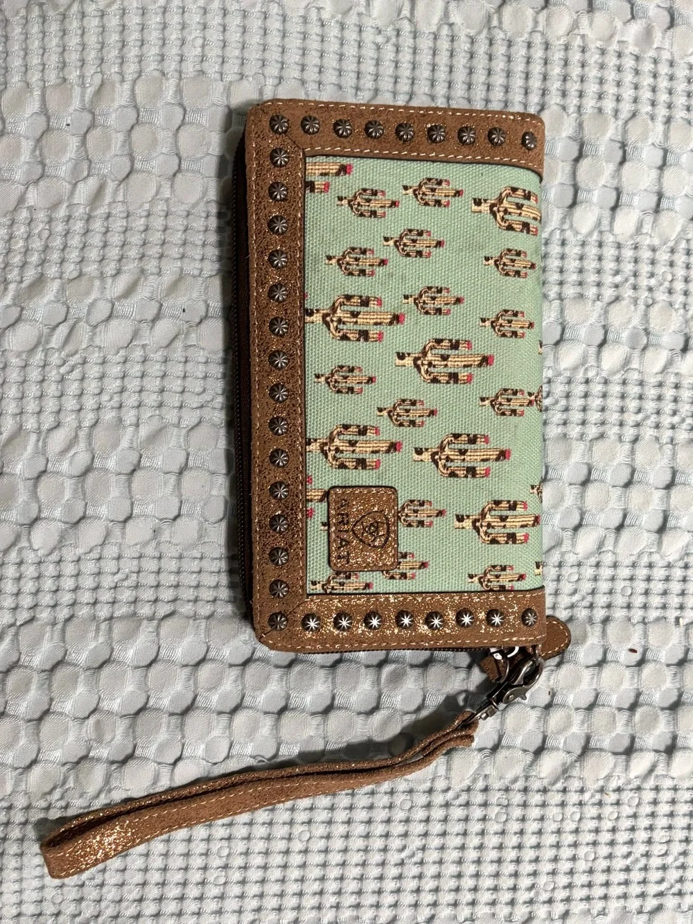 Ariat Mint Green Canvas Wallet with Cactus Print